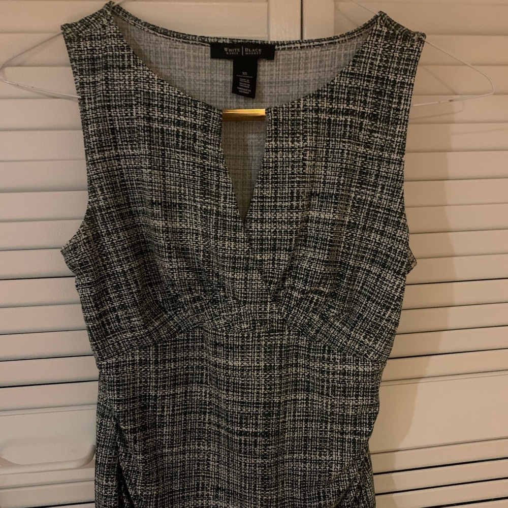 Womens green plaid pattern business top with gold keyhole